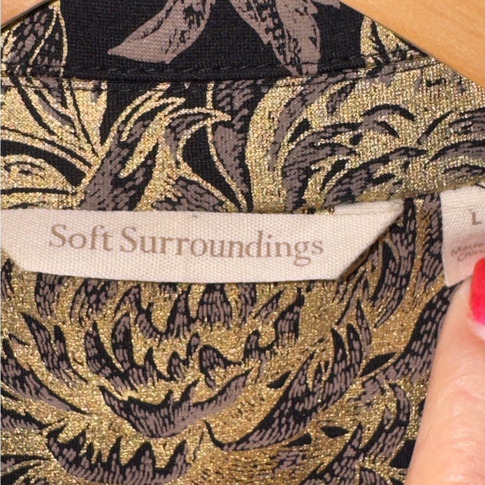 Soft Surroundings Moonstruck Metallic Gold Brocade Blazer Jacket Large Holiday - Picture 9 of 11